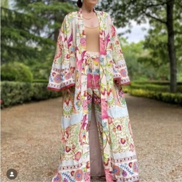 Zara Silky Floral Long Kimono Dress - Picture 1 of 9